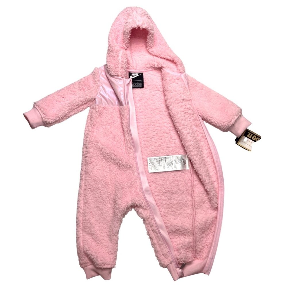 Nike Baby Girls Hooded Fleece Coverall Pink 9M Cozy Zip-Up NWT - Picture 2 of 7
